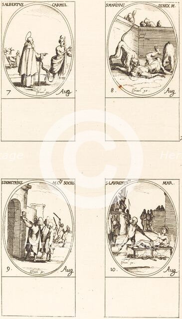 St. Albert of Sicliy, Carmelite; St. Marinus;St. Demetrius and Companions; St. Lauren. Creator: Jacques Callot.