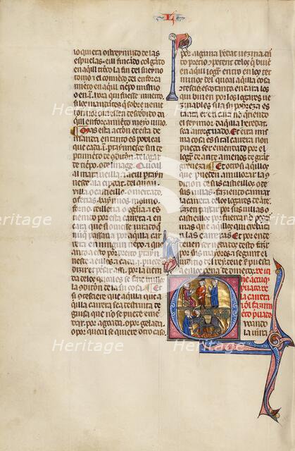 Initial Q: Two Men Arguing their Cases before a Judge and Men with a Donkey, about 1290-1310. Creator: Unknown.