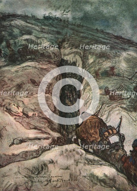 'Sur le front d'artois - l'album de Jean Lefort; Une releve par le boyau Lasnier', 1915 (1916). Creator: Jean Lefort.