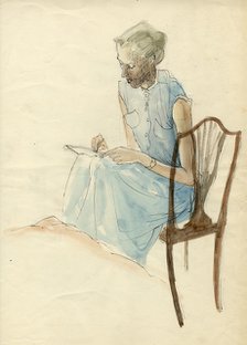 Seated woman writing, 1952. Creator: Shirley Markham.