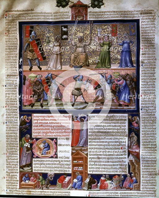 Frontispiece with representation of different scenes, Miniature in the 'Codex Justinian Instituti…