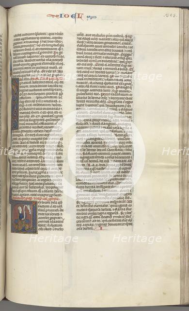 Fol. 353r, Joel, historiated initial V, Joel seated with a scroll, bust of God above, c. 1275-1300. Creator: Unknown.