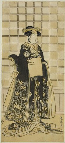 The Actor Iwai Kiyotaro II as Lady Itohagi (?) in the Play Genji Saiko Kogane..., c. 1788. Creator: Katsukawa Shun'ei.