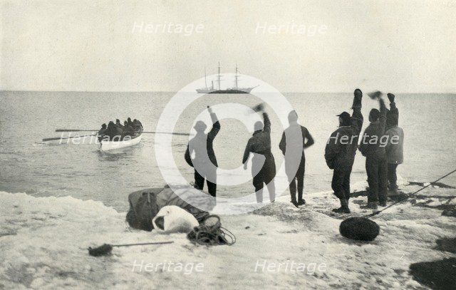 'The Last Boat Leaves for the Ship', c1911, (1913). Artist: Herbert Ponting.