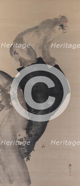 A macaque on a rock, 1790-1799. Creator: Nangaku; Watanabe (1767-1813).