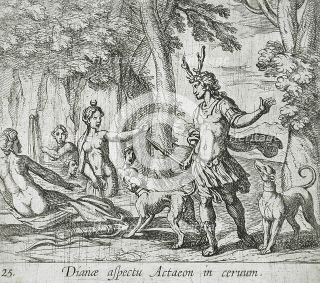 Actaeon Changed into a Stag, published 1606. Creators: Antonio Tempesta, Wilhelm Janson.