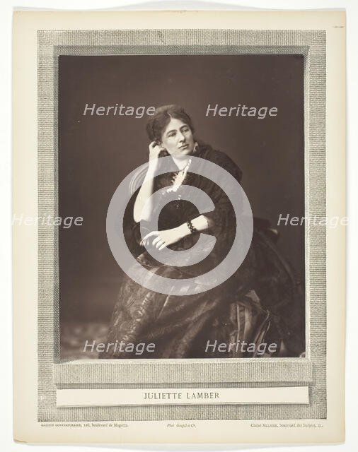 Juliette Lamber, [French feminist writer], c. 1876. Creator: Ferdinand J. Mulnier.