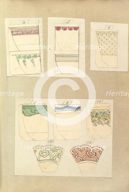 Eight Designs for Decorated Cups and Two Designs for Plate Rims, 1845-55. Creator: Alfred Crowquill.