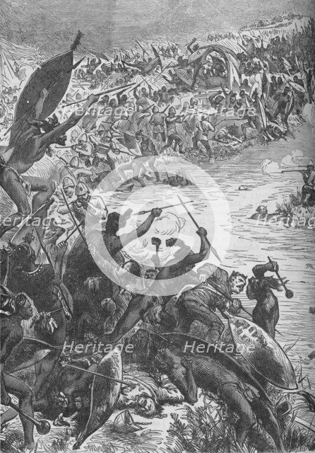 'Attack of the Zulus on the Escort of the Eightieth Regiment at the Intombe River', 1879, (c1880). Artist: Unknown.