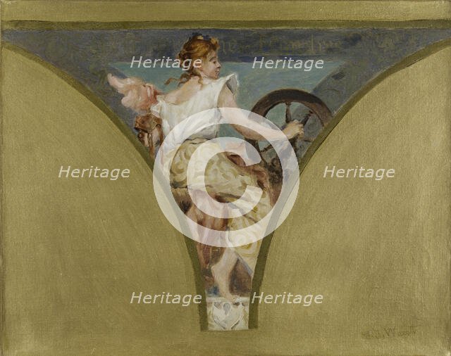 Sketch for the salle des fêtes in the Hôtel de Ville, Paris : Spinning, between 1889 and 1893. Creator: Jean Joseph Weerts.