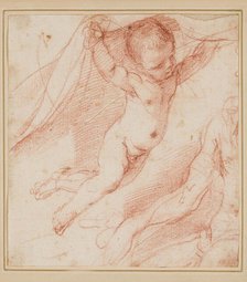 Flying Putto and the Arm of a Man, between 1640 and 1649. Creator: Guercino.