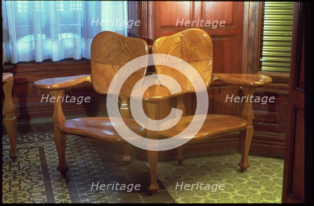 Corner chair in the dining room of the Casa Batllo, built between 1904 - 1906, designed by Antoni…