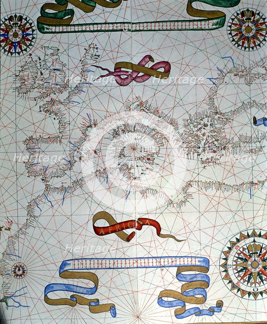 Atlas of Joan Martines, Messina, 1582. Portulan chart of southern Europe and coasts of North Africa.