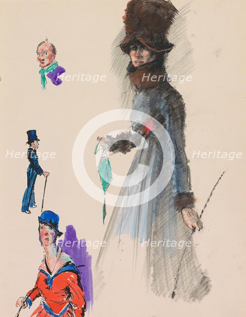 Walking woman in a fur-trimmed cloak with a fur hat, c.1917-c.1919. Creator: Otto Verhagen.