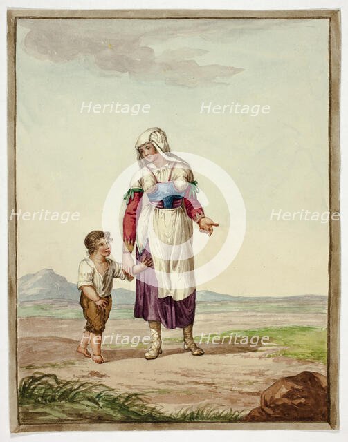 Woman in Native Costume with Boy on Road, n.d. Creator: Unknown.