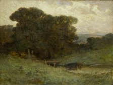 Untitled (forest scene with bridge, cows in stream in foreground), 1897. Creator: Edward Mitchell Bannister.