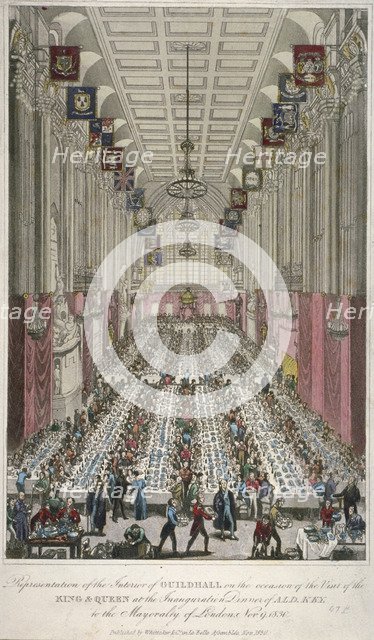 Dinner in the Guildhall, City of London, 1830. Artist: Anon