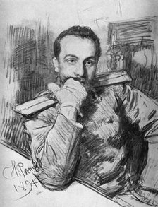 Portrait of the author Alexander Vladimirovich Zhirkevich (1857-1927), 1891. Creator: Il'ya Repin.