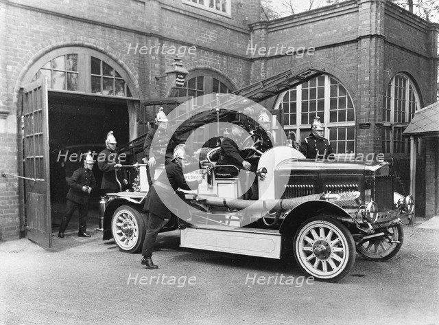 Rowntree works fire brigade with their engine, Rowntree factory,  York, Yorkshire, 1933. Artist: Unknown