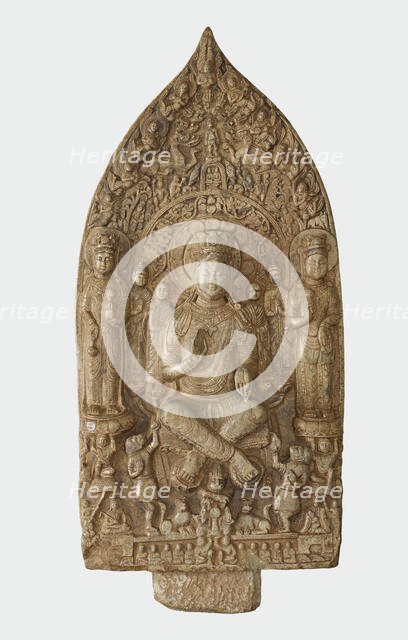 Stele with Bodhisattva Maitreya (Mile); reverse with Buddha..., Northern Zhou dynasty, 557-581. Creator: Unknown.
