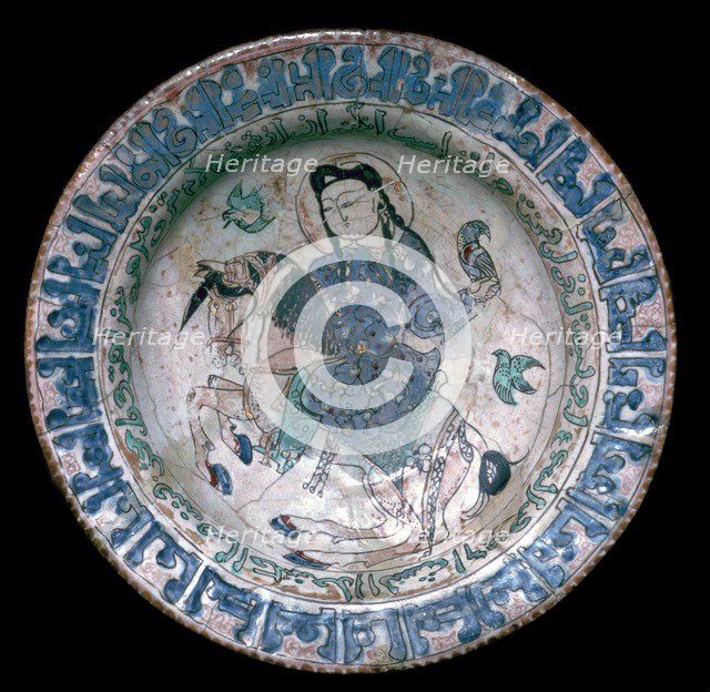 Iranian plate showing a horseman with a falcon, 13th century. Artist: Unknown