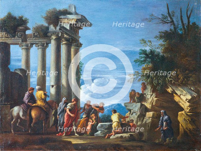 A temple ruin with Pythagoras Emerging from the Underworld, Second Half of the 17th cen.. Creator: Ghisolfi, Giovanni (1623-1683).