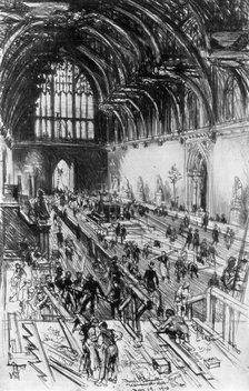 'The Workmen in Possession', Westminster Hall, London, 1910.Artist: Joseph Pennell