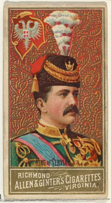 King of Servia, from World's Sovereigns series (N34) for Allen & Ginter Cigarettes, 1889., 1889. Creator: Allen & Ginter.
