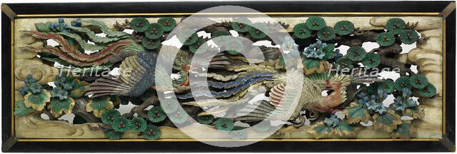 Carved wooden transom (ramma) panel from the Hooden, 1893. Creator: Takamura Koun.