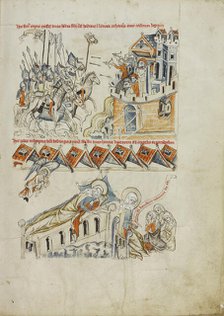 Tartars Carrying the Head of Heinrich before Castle Liegnitz Saint Hedwig..., 2nd Half of 14th cen. Creator: Workshop of the Codex of Lubin (Vita beatae Hedwigis) (1364-1398).