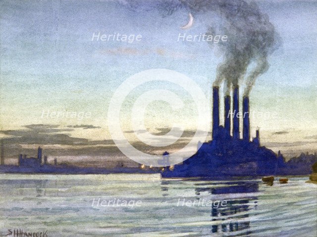 'Lots Road Power Station - Evening', 20th century.                      Artist: Samuel Harry Hancock