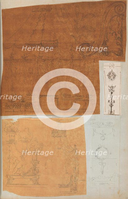 Page from a Scrapbook containing Drawings and Several Prints of Architecture, Int..., ca. 1800-1850. Creators: Workshop of Charles Percier, Workshop of Pierre François Léonard Fontaine.