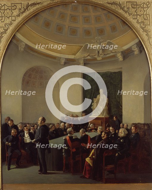 The ceremonial meeting of the Academy of Arts in 1839, 1840. Artist: Ladurner, Adolphe (1798-1856)