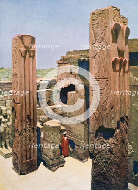 Granite pillars with lotus and papyrus decoration, Temple of Amun-Re, Karnak, Egypt, 20th century. Artist: Unknown