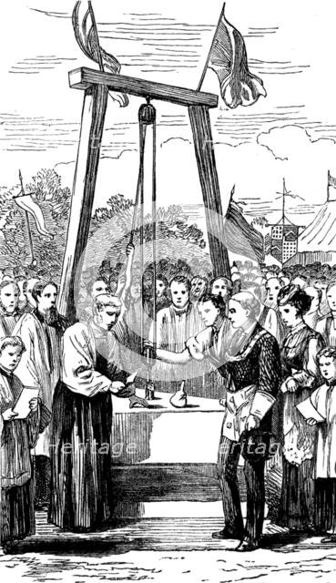 The Bishop of Chester laying the foundation-stone of St. Paul's College, Knutsford, 1873. Creator: Unknown.