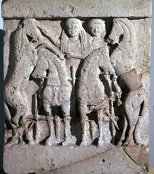 Archaic metope of Apollo and Artemis, 6th century. Artist: Unknown