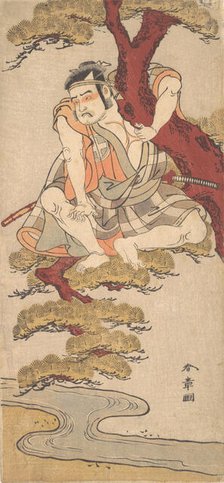 The Actor Otani Hiroemon III Watching from the Branches of a Pine Tree..., ca. 1775. Creators: Shunsho, Otani Hiroemon.