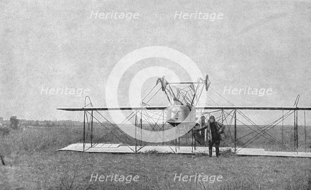 Biplane crashed in a field, World War I, France, 1915. Artist: Unknown