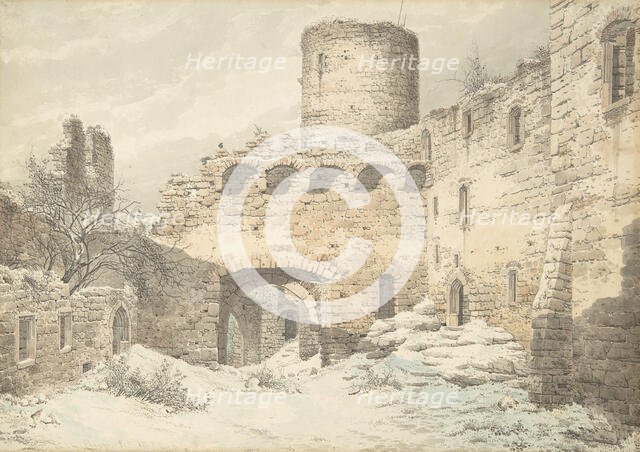 Winter View of the Courtyard of a Medieval Castle in Ruins, 1832. Creator: Julius von Leypold.
