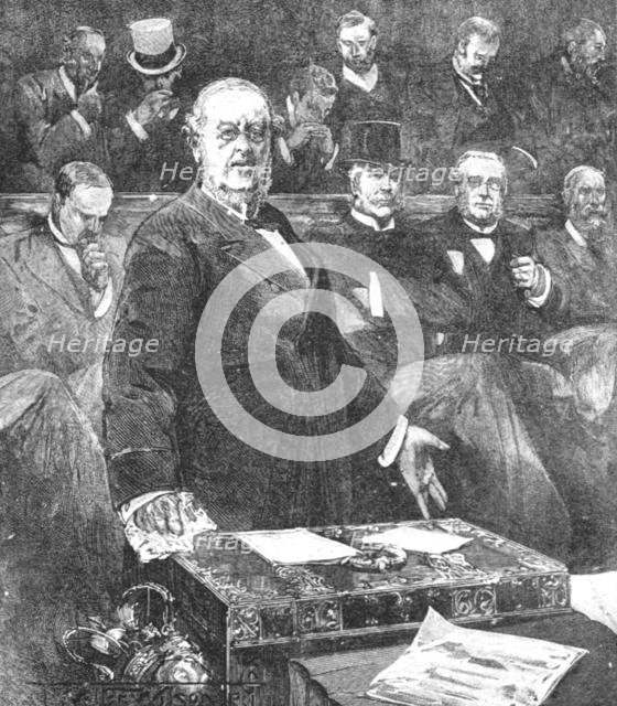 'Sir William Harcourt announcing the resignation of Lord Rosebery's government, 1895', (1901).  Creator: Unknown.