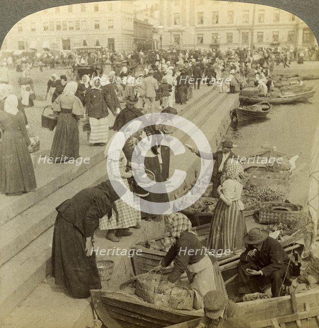Market boats, Helsinki, Finland.Artist: Underwood & Underwood