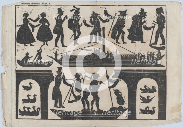 Sheet 4 of figures for Chinese shadow puppets, ca. 1850-70. Creator: Juan Llorens.