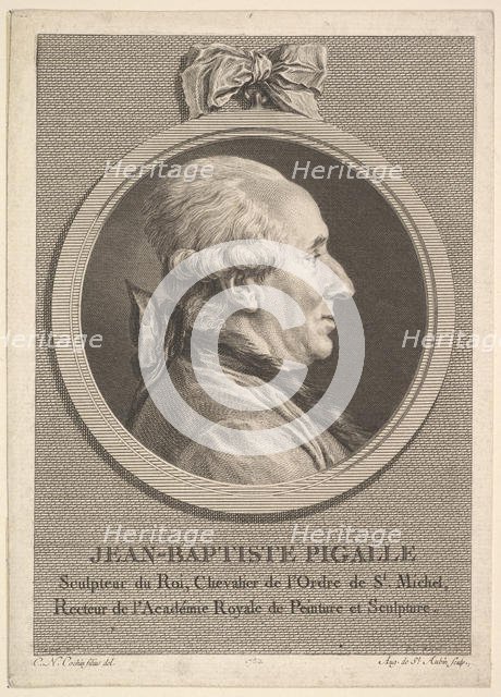 Portrait of Jean-Baptiste Pigalle, 1782. Creator: Augustin de Saint-Aubin.