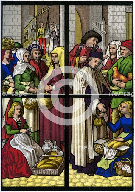 The market, 15th century (1849).Artist: H Moulin