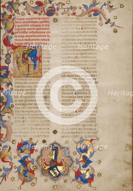 Initial U: Bust Portrait of Jeremias de Montagnone, early 15th century. Creator: Novella Master.