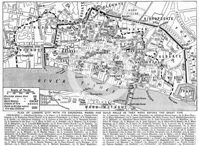 Plan of the City of London showing churches, wards and guild halls, 1926-1927. Artist: Unknown