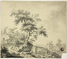 Landscape with Tree on Road to Buildings, n.d. Creator: Possibly Jacob van Ruisdael Dutch, 1628/29-1682.