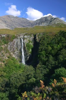 Waterfall above Glen Brittle, Cuillin Hills, Isle of Skye, Highland, Scotland.