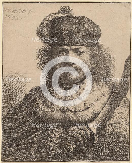 Self-Portrait with Raised Sabre, 1634. Creator: Rembrandt Harmensz van Rijn.