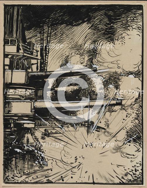 Bombe explosant sur un cuirasse aux canons braques, 1914. Creator: Auguste Louis Lepère (French, 1849-1918).